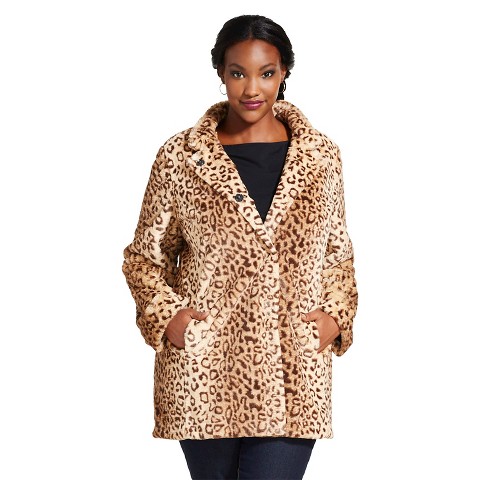 Women's Plus Size Leopard Faux Fur Coat Brown - ... : Target