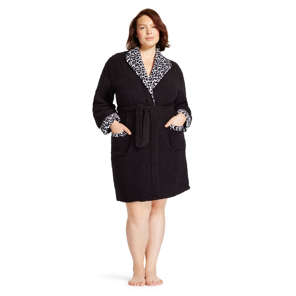 Hanes Premium Womens Plus Sherpa Robe Black