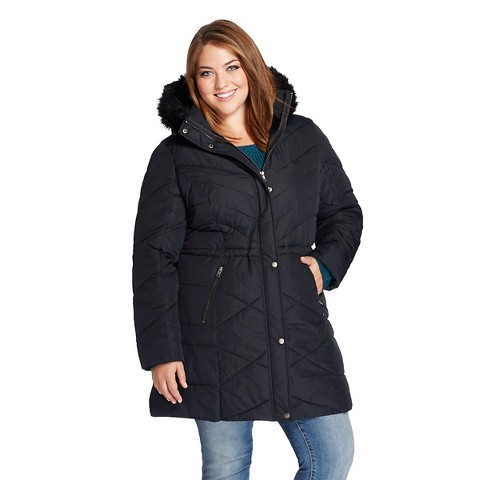 Women's Plus Puffer Coat Black - Ava & Viv : Target