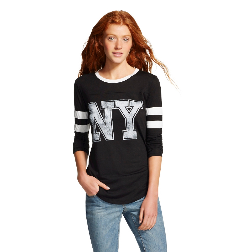 NY Long Sleeve Graphic Varsity Tee Black   Jerry Leigh