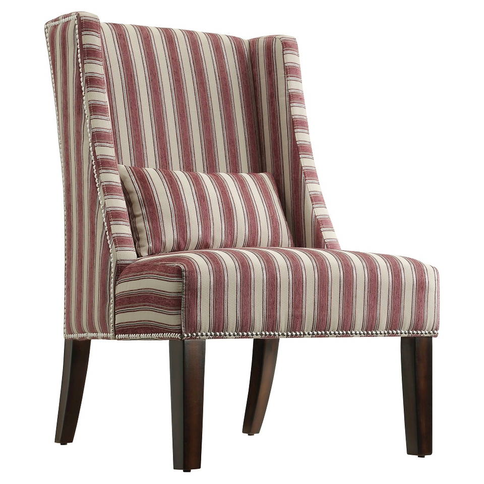 Inspire Q Lennox Wingback Nailhead Accent Chair   Burgundy Stripe