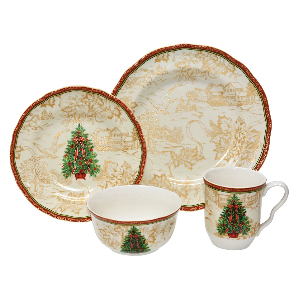 222 Fifth Christmas Toile 16 Piece Dinnerware Set