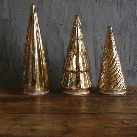 Gold Glass Christmas Tree w LED Lights- 16.5