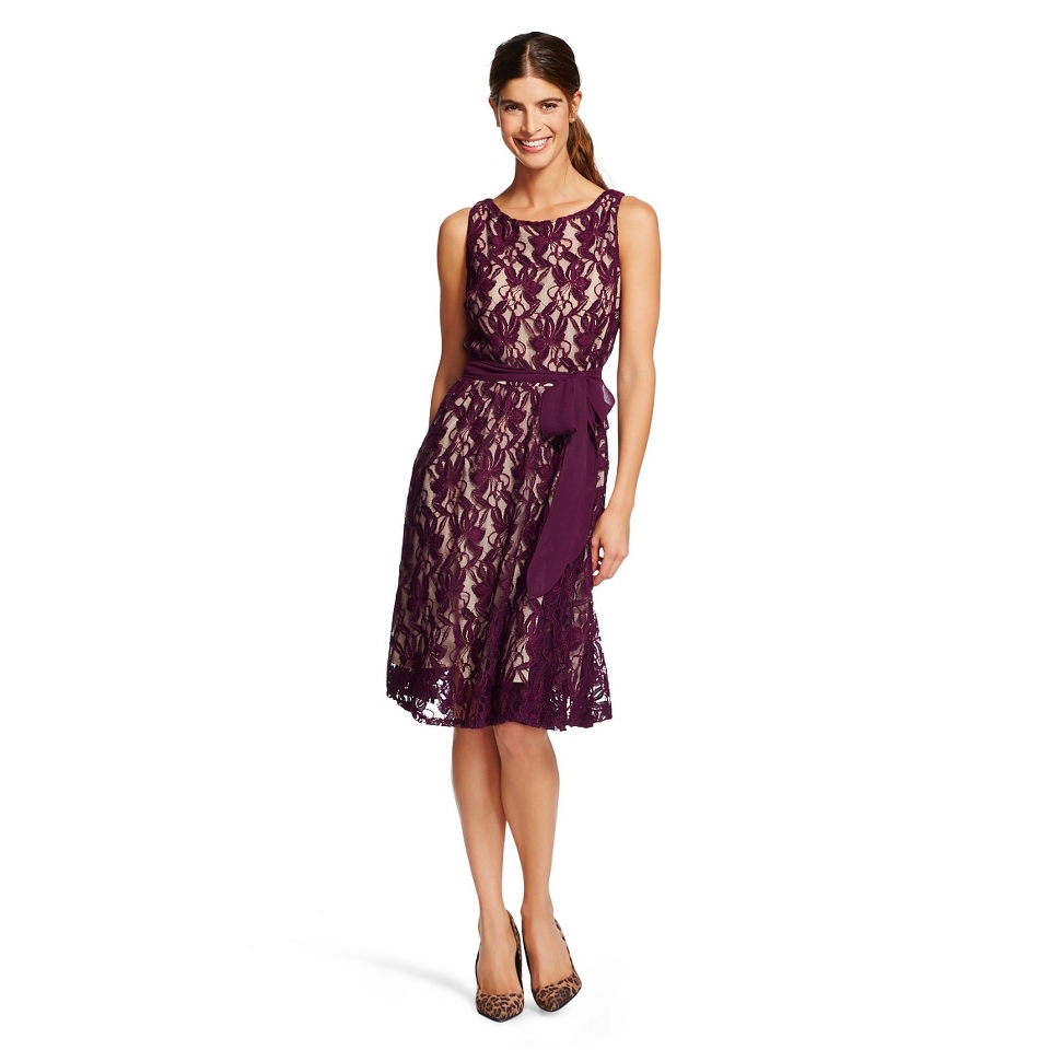 Melonie T Womens Lace A line Dress Eggplant