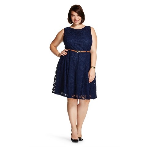 Women's Plus Size Lace A-Line Dress Navy- Zac & ... : Target