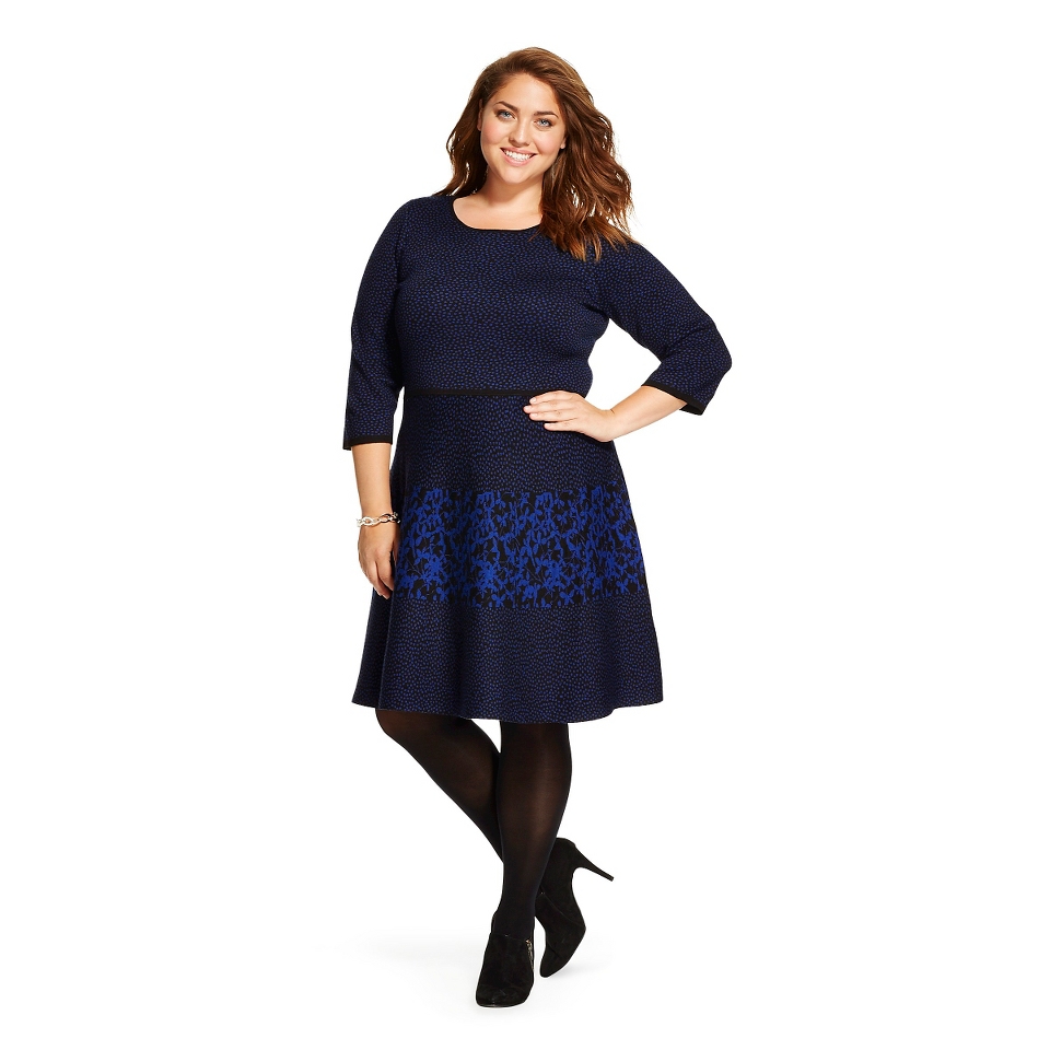 Womens Plus Size Elbow Sleeve A Line Dress Blue   Melonie T