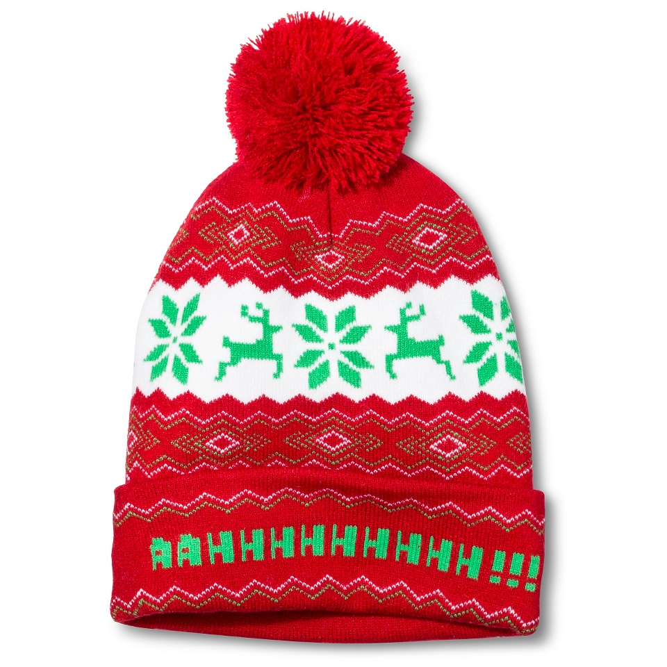 Mens Home Alone Cuff Pom Fair Isle Beanie Red