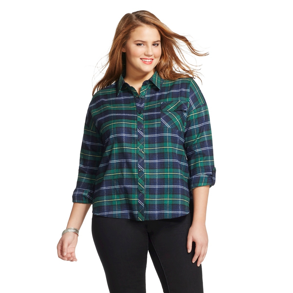 Womens Plus Size Plaid Button Down Shirt   Perch