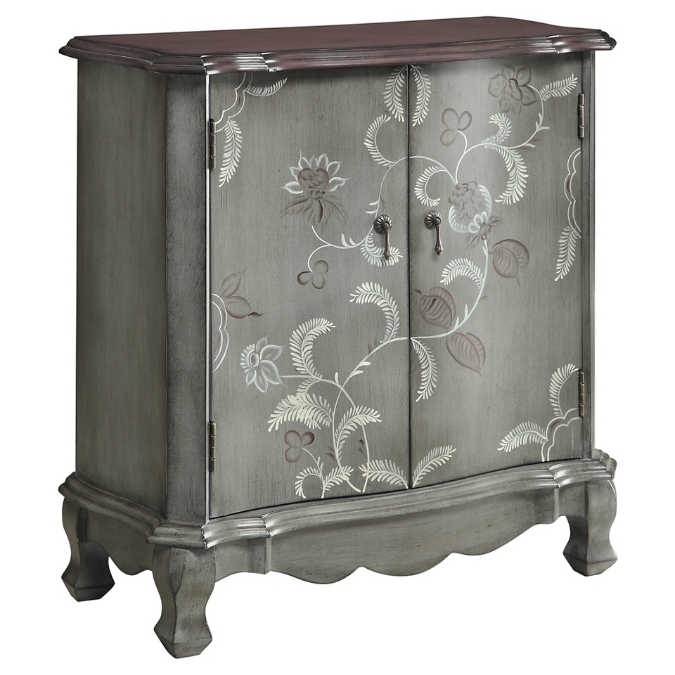 Powell Floral 2 Door Console Table   Blue/Gray with Brown Top