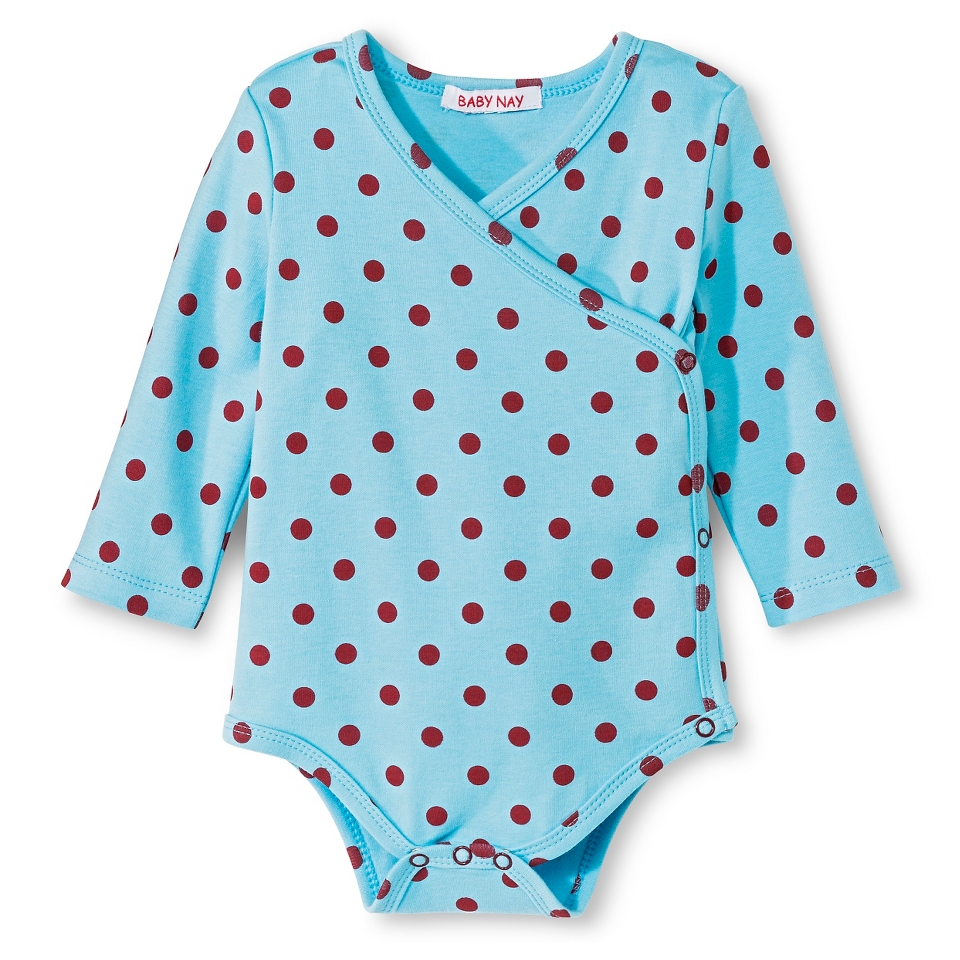 Baby Nay Twin Dots Long Sleeve Kimono Bodysuit   Aqua