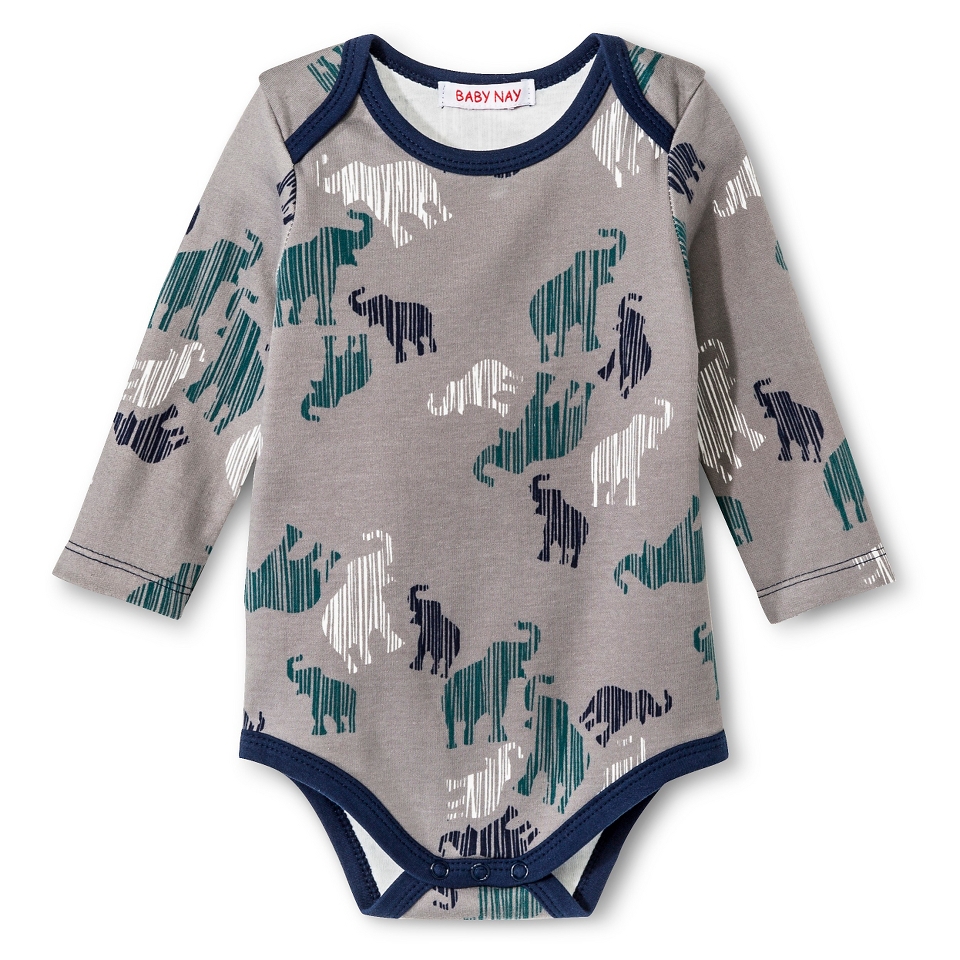 Baby Nay Camy Elephants Long Sleeve Bodysuit   Green & Navy