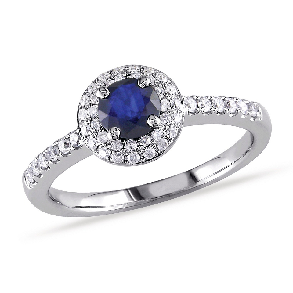 CT. T.W. Round Sapphire and 1/4 CT. T.W. Diamond Ring in 14K White