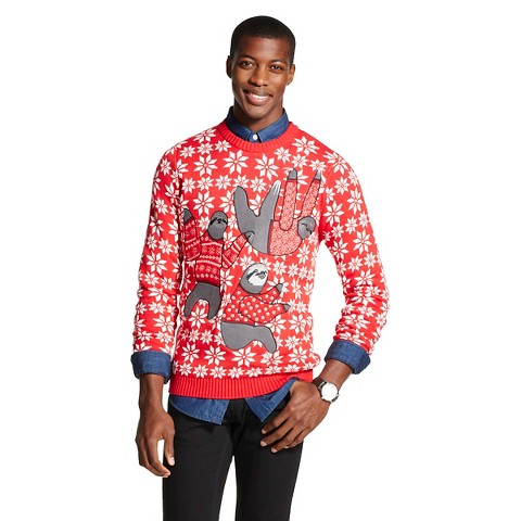 Men's Sloth Ugly Christmas Sweater Red - 33 Degrees : Target
