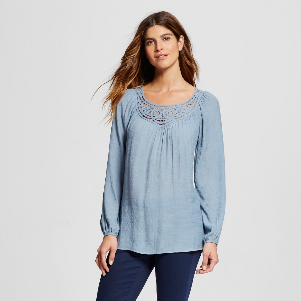 Knox Rose Womens Peasant Top   Light Indigo