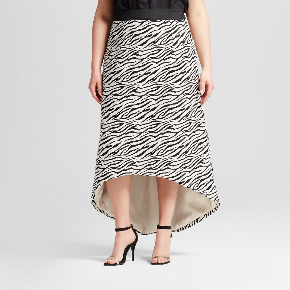 Womens Plus Size Ball Gown Hi Lo Animal Print Skirt Black/Ivory   ABS