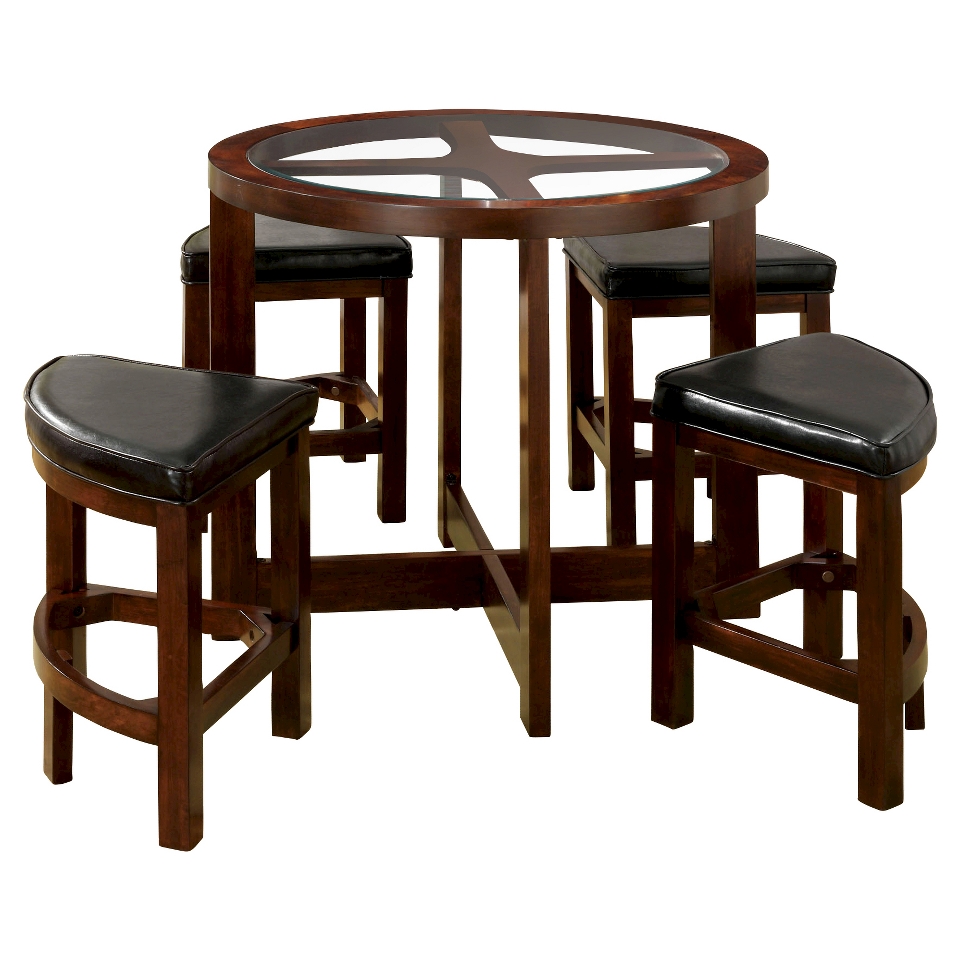 Piece Glass Table Top Circle Dining Table Set   Dark Walnut