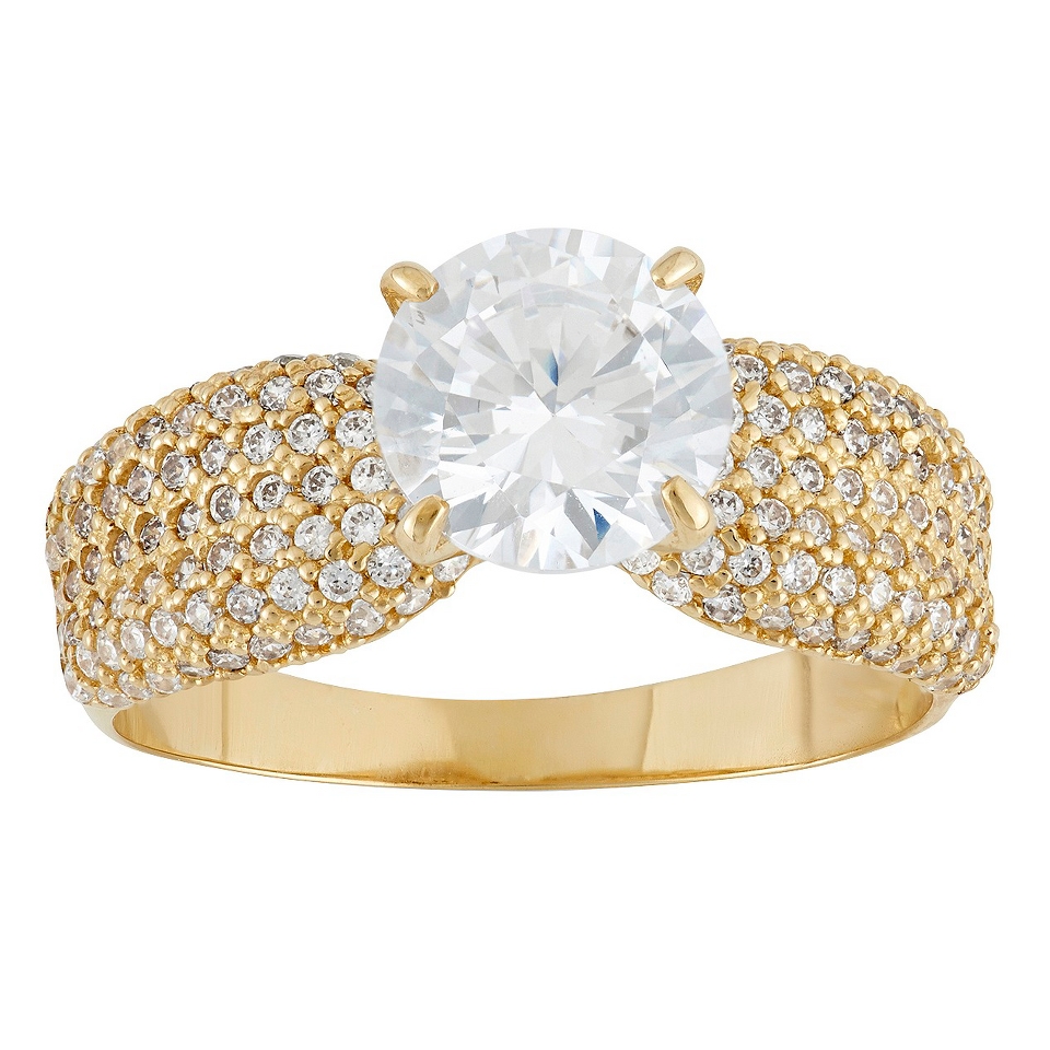 Tiara 10k Yellow Gold 6 Row Round cut CZ Gallery Ring