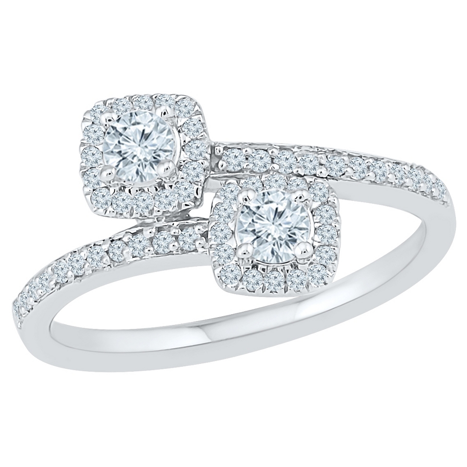 CT. T.W. Round White Diamond Prong Set Two Stone Ring in 10K White